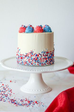 Red, White & Blue Fourth of July Cake - This Celebrated Life Summer Routines, Fourth Of July Cake, Red White And Blue Cake, Yogurt Greek, Frosting Cake, Fourth Of July Cakes, Blue Birthday Cakes, 4th Of July Cake, Patriotic Desserts