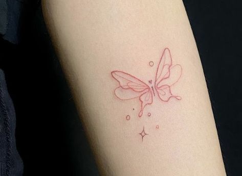 Korean Butterfly Tattoo, Ethereal Butterfly Tattoo, Mythic Tattoo, Small Girly Tattoos, Pink Tattoo, Small Pretty Tattoos, Petite Tattoos, Cute Tattoos For Women, Discreet Tattoos