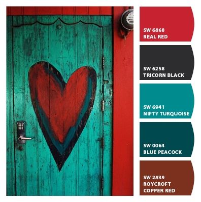 Turquoise Red Color Palette, Turquoise Office Decor Ideas, Nifty Turquoise Sherwin Williams, Red Turquoise Color Palette, Turqiouse Color Palette, Red And Turquoise Living Room, Turquoise Color Palette, Turquoise Kitchen, Red And Turquoise