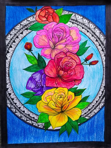 Mandala art drawing, flower drawing, rose drawing A Mandala Art, Mandala Art Drawing, Drawing Rose, Keep Shining, Simple Artwork, Rose Drawing, Roses Drawing, Pencil Sketches, Colorful Roses