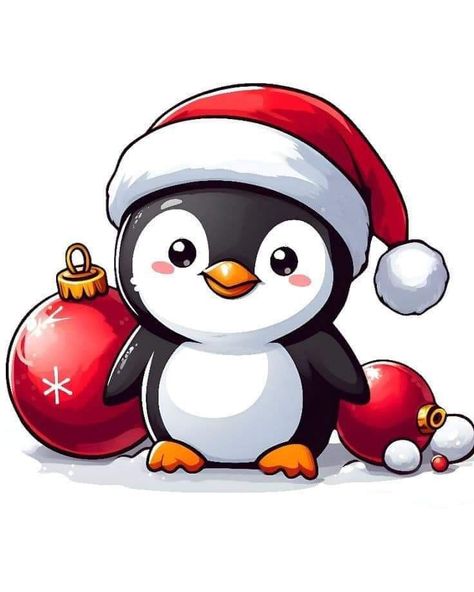 Christmas Animals Cartoon, 2024 Drawing Ideas, Cute Christmas Animals Drawings, Christmas Penguin Drawing, Crismas Drawings Ideas, Santa Claus Drawing, Xmas Drawing, Penguin Cartoon, Penguin Drawing