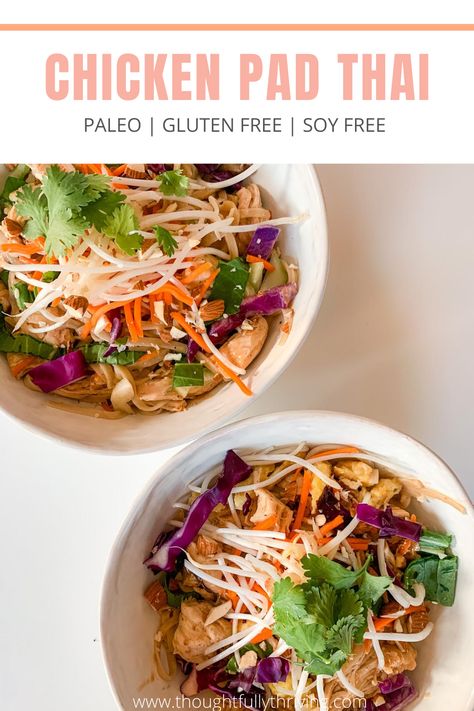 Pad Thai Gluten Free, Healthy Chicken Pad Thai, Healthy Pad Thai, Gluten Free Pad Thai, Homemade Pad Thai, Chicken In The Instant Pot, Simple Paleo, Dairy Free Pasta, Chicken Pad Thai