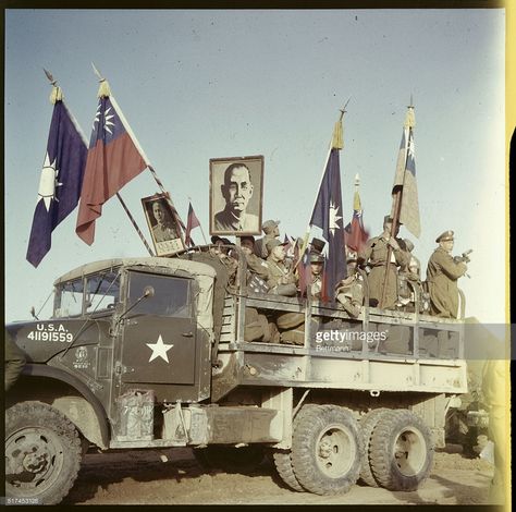 Anti-Communist, Chinese POWS are shown here on trucks with posters regarding Chiang Kai Shek. Communist Aesthetic Wallpaper, Communist America, Kuomintang Army, Communist Manifesto Aesthetic, Communist Wallpaper Desktop, Communist China Aesthetic, Anti Communist, Chiang Kai Shek, Chinese Army