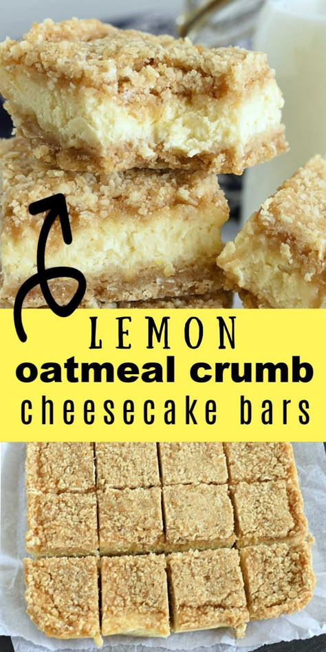 Cream Cheese Crumb Bars, Oatmeal Cheesecake Bars, Disney Copycat Recipes Desserts, Oatmeal Crust Cheesecake, Cream Cheese Oatmeal Bars, Lemon Oatmeal, Oatmeal Crust, Lemon Cream Cheese Bars, Cheese Bars