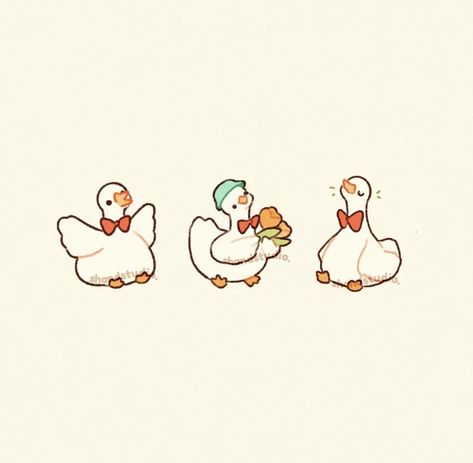 Fat Duck Drawing, How To Draw Duck, Cute Goose Drawing, Silly Goose Drawing, Duck Cartoon Drawing, Geese Drawing, Duck Character Design, Chibi Duck, Duckling Illustration