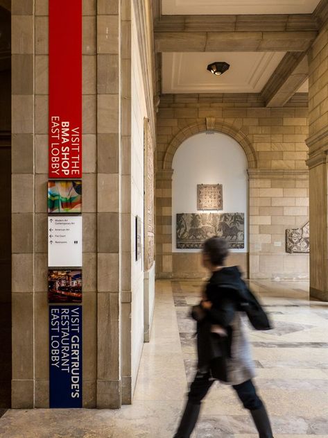 Interior and exterior graphics for art museum by C&G Partners Museum Signage, Donor Recognition, Directional Signage, Building Entrance, Contemporary Building, Interior Signs, Museum Shop, Wayfinding Signage, Environmental Graphics