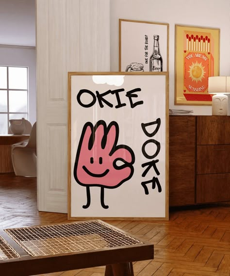 Okie Doke Print Mid Century Print Aesthetic Wall Art Trendy Pink Print Typography Print Hand Drawn Sketch Print Trendy Print - Etsy Trendy Wall Prints, Modern Art Poster, Dorm Art, Print Aesthetic, Wall Art Trendy, Aesthetic Wall Art, Print Typography, Apartment Decor Inspiration, Aesthetic Wall