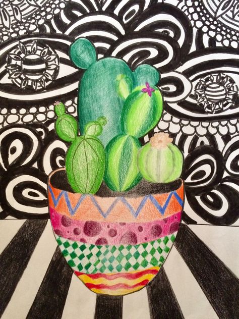 Special Needs Art, Color Art Lessons, Art Education Projects, 7th Grade Art, Middle School Art Projects, Zen Doodle Art, Elementary Art Projects, Cactus Art, Art Lessons Elementary