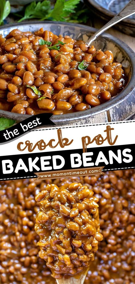 The BEST Baked Beans, summer, side dishes for bbqs, dinner ideas Best Crock Pot Baked Beans, Vegetarian Baked Beans Recipe Easy, Bakes Beans In Crockpot, Homemade Bbq Beans, Copycat Bushes Baked Beans, Baked Beans In Crockpot Recipe, Baked Beans In A Crockpot, Slow Cooked Baked Beans, Baked Bean Crockpot Recipes