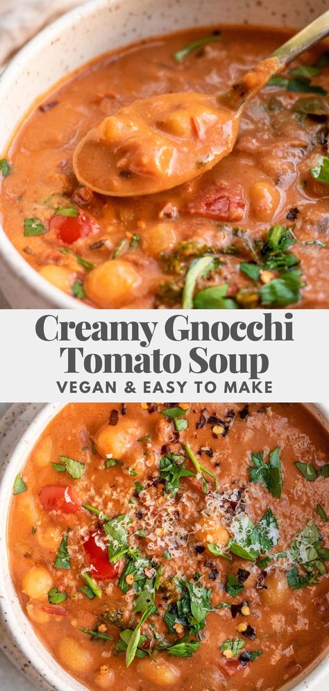 Gnocchi Tomato Soup, Tomato Gnocchi Soup, Vegan Gnocchi, Plant Based Soups, In My Element, Gnocchi Soup, Vegan Soup Recipes, Fun Lunch, Vegan Soups