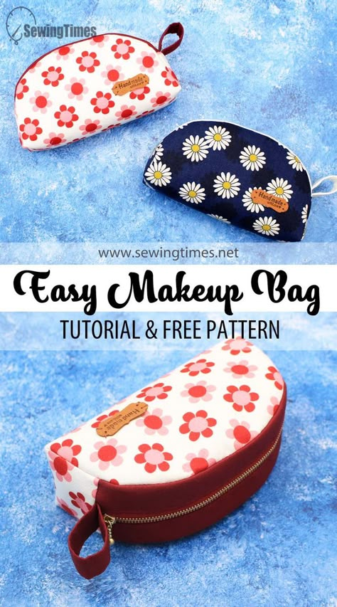 Easy Makeup Bag, Makeup Bag Sewing Pattern, Makeup Bag Sewing, Makeup Bag Tutorials, Makeup Bag Pattern, Homemade Gift Tags, Toiletry Bag Pattern, Sling Bag Pattern, Handbag Tutorial