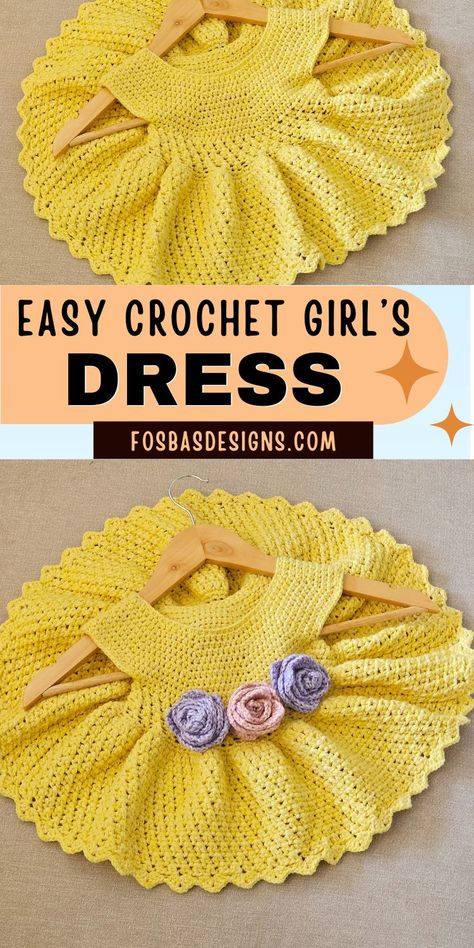 crochet baby dress pattern free in yellow with 3 roses. Crochet Baby Dress Free Pattern Toddlers, Crochet Child Dress Pattern Free, Crocheted Baby Dress Patterns, Crochet Dress Pattern Free Kids, Crochet Girl Dresses, Free Crochet Preemie Patterns, Free Crochet Bib Patterns, Free Crochet Doll Dress Patterns, Crochet Baby Dresses Free Pattern