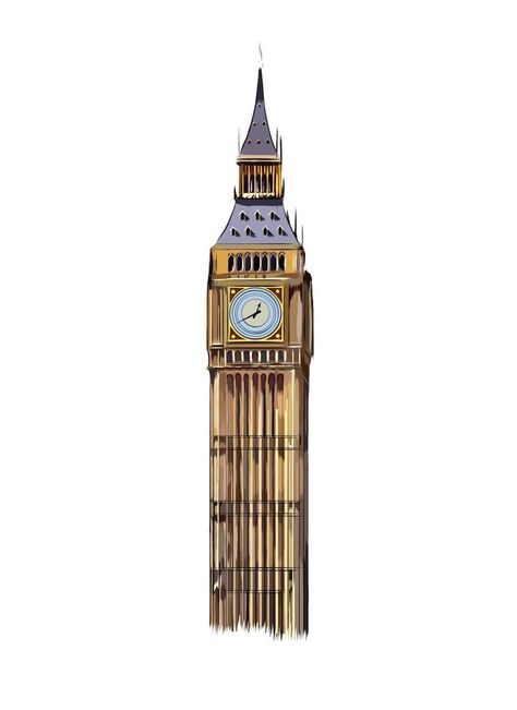 Big Ben Drawing, London Big Ben, Drawing Realistic, Big Ben London, Paint Splash, Colorful Drawings, Illustration Vector, The London, Big Ben