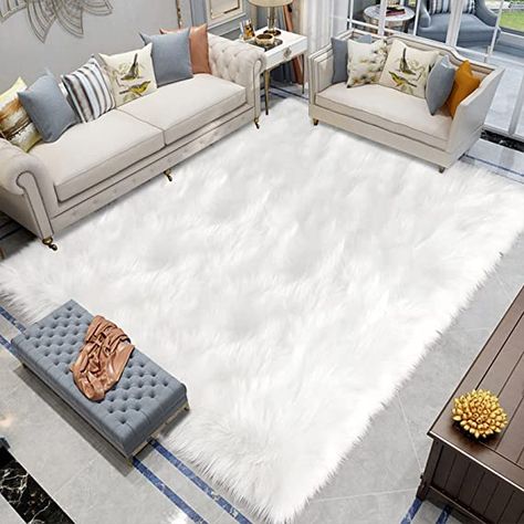 Latepis White Faux Fur Rug 8x10, Faux Fur Sheepskin Rug for Living Room, Fluffy Washable Rug for Bedroom, Nursery Room, Luxury Room Decor, Fuzzy Rug, Rectangle Faux Fur Rug, Fur Rug, Rug For Bedroom, Rug For Living Room, Faux Fur, Area Rug, Nursery, Rug, Living Room