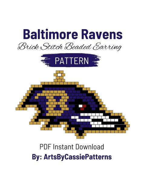 Baltimore Ravens Brick Stitch Earring Pattern NFL Brick Stitch Pattern Football Earring Pattern Miyuki Delica Brick Stitch Pattern - Etsy Canada Miyuki Beads Pattern Brick Stitch, Team Earrings, Beaded Crosses, Brick Stitch Earring, Miyuki Beads Pattern, Pony Bead Crafts, Diy Seed Bead Earrings, Football Earrings, Brick Stitch Earrings