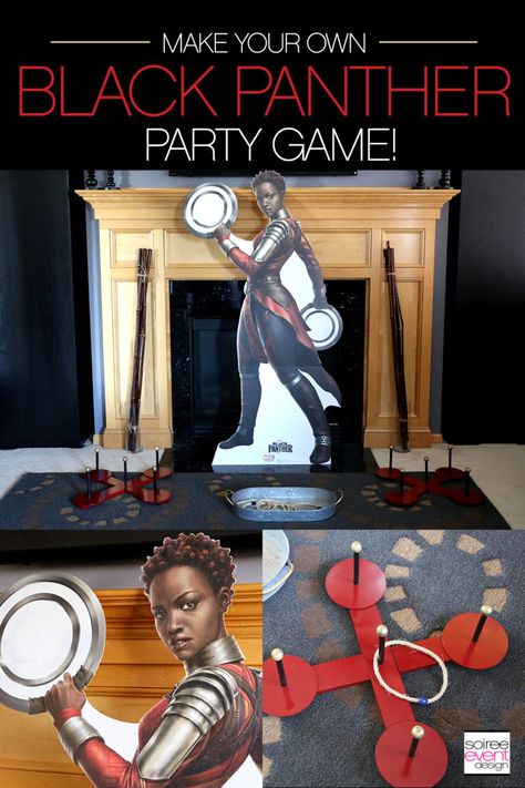 Check out these MARVEL Black Panther Party Ideas including a stunning WAKANDA FOREVER Black Panther Candy Table and DIY Black Panther party game. #soireeeventdesign #blackpanther #marvelblackpanther #marvel #blackpanthermovie #marvelblackpantherparty #marvelblackpantherpartyideas #partyideasgroup Diy Black Panther Birthday Party Ideas, Wakanda Party Ideas, Black Panther Party Ideas, Marvel Trivia, Black Panther Birthday Party, Superhero Games, Party Games Kids, Shuri Black Panther, Marvel Birthday