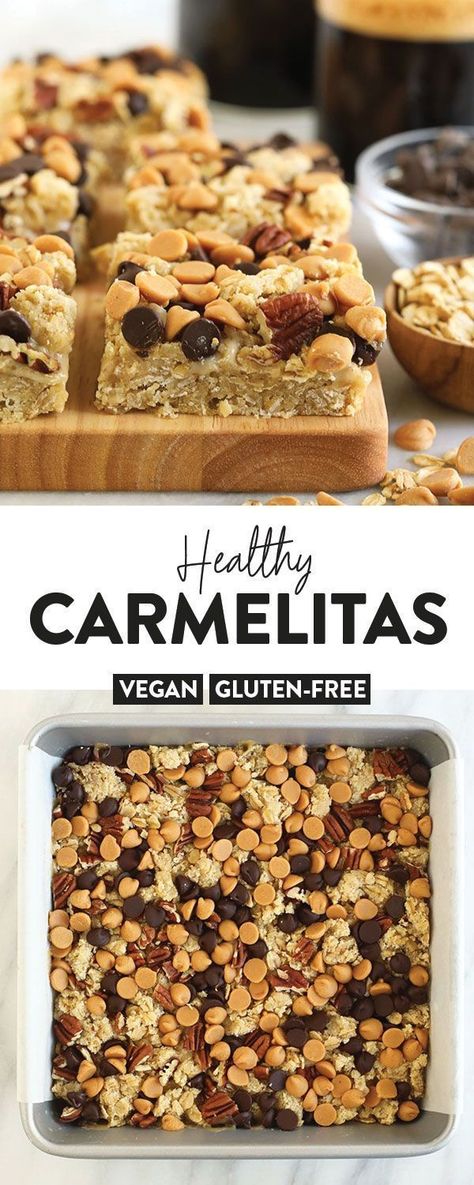 Nondairy Desserts, Carmelita Bars, Carmelitas Recipe, Peanut Butter And Chocolate Chips, Healthier Dessert Options, Paleo Snack, Dairy Desserts, Peanut Butter And Chocolate, Healthy Sugar