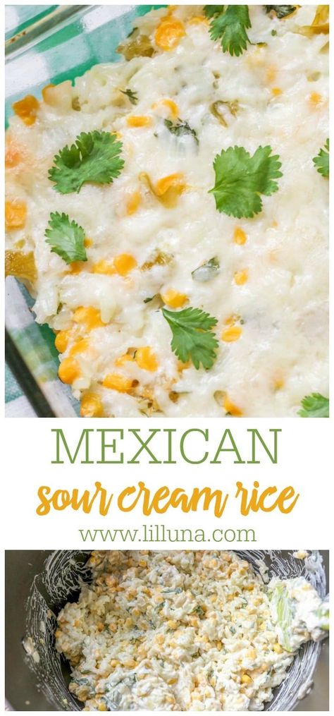 Mexican Side Dishes Easy, Sour Cream Rice, Rice Recipes Side, Mexican Sour Cream, Chimichanga Recipe, Taco Meal, Modern Recipes, Creamed Rice, Mexican Side Dishes