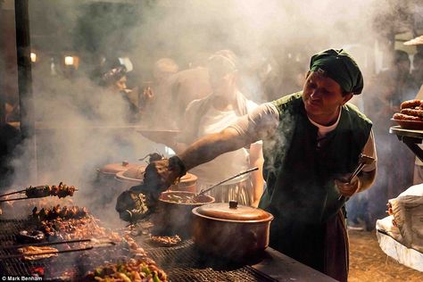 Winner of the Food for Celebration category: Mark Benham's Food Stall, Medieval Festival shows a chef dressed in medieval costume fanning the coals below meats cooking on a grill as smoke wafts through the air Cooking Logo, Close Instagram, Cooking Quotes, Cooking Photography, Environmental Portraits, Food Stall, Cooking Chef, Cooking For Two, Food Photographer