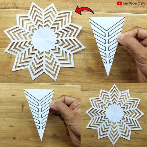 Snowflake Step By Step, Snöflingor I Papper, Paper Snowflake Designs, Paper Flowers Easy, Paper Snowflake Template, Paper Snowflake Patterns, Paper Snowflakes Diy, Paper Flowers Diy Easy, Diy Paper Flowers