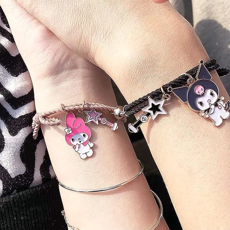 ੈ♡˳ 𝓂𝓎 𝓂𝑒𝓁𝑜𝒹𝓎 𝒶𝓃𝒹 𝓀𝓊𝓇𝑜𝓂𝒾 𝒷𝓇𝒶𝒸𝑒𝓁𝑒𝓉𝓈 ੈ♡˳ link provided Matching Sanrio Bracelets, My Melody Bracelet, Goth Gf, Best Friend Bracelets, Kuromi My Melody, Bff Necklaces, Friend Bracelets, Sterling Bracelets, Ball Bracelet