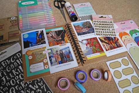 Scrapbooking starter kit for beginners - photos, gel pens, sticker books and more Beginner Scrapbooking, Friend Scrapbook, Digital Pics, Scrapbook Design, Travel Journal Scrapbook, Sticker Books, Doodle Art Journals, Summer Scrapbook, Scrapbook Book