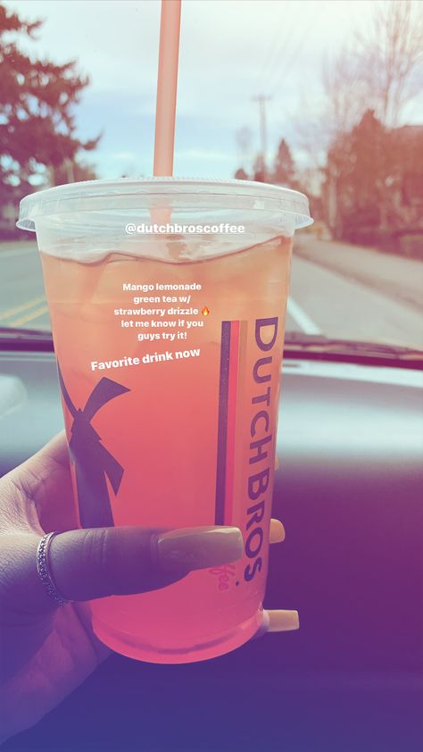 Not a sweet drink! Just perfect  refresher #dutchbros#mangolemonadegreenteaw/strawberrydrizle#lightice#refresher Dutch Bros Secret Menu, Sonic Drinks, Best Non Alcoholic Drinks, Frosted Coffee, Dutch Bros Drinks, Starbucks Holiday Drinks, Cold Starbucks Drinks, Fun Summer Drinks, Iced Starbucks Drinks