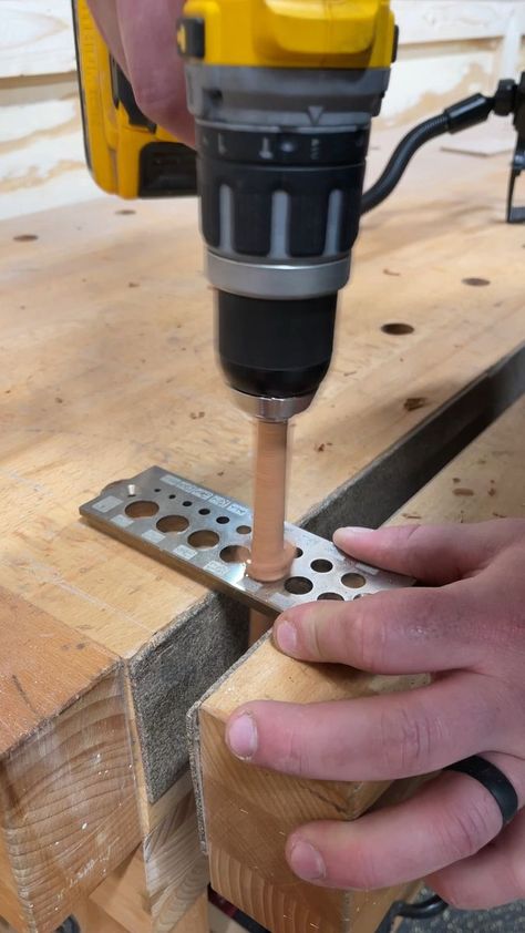 This is how you make a homemade dowel . ✨Dowel Jig Link in Bio🪵 . #tooltuesday #tooltok #maleckimob #woodworking #woodworkers #carpentry #dowel #diyprojects #handmade #dowelingjig | John Malecki | John Malecki · Original audio Dowel Making Jig, Corner Dowel Joints, Wooden Dowl Hangers, Attaching Macrame To Dowel, Dowel Jig, Carpentry, Link In Bio, Woodworking, Audio