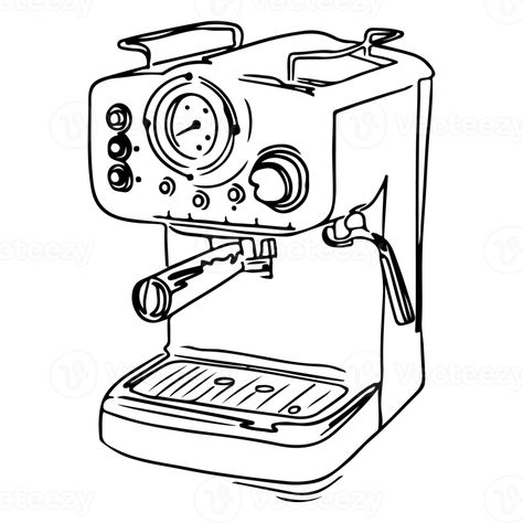 Coffee Machine Illustration Art, Espresso Machine Sketch, Espresso Machine Illustration, Espresso Machine Drawing, Espresso Machine Tattoo, Coffee Machine Sketch, Coffee Machine Drawing, Coffee Maker Drawing, Coffee Line Drawing