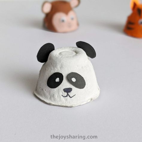 Egg Carton Panda Craft #thejoyofsharing #kidscrafts #animalcrafts via @thejoysharing Egg Box Craft For Kids, Egg Carton Animals, Fox Egg Carton Craft, Animals With Egg Cartons, Asian Elephant Crafts For Kids, Egg Box Craft, Panda Craft, Crate Crafts, Peach Paint