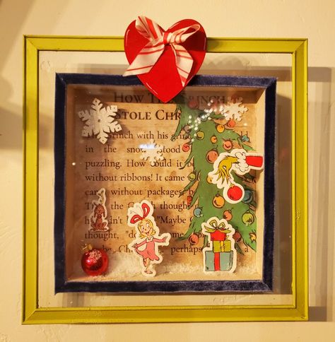 I made this adorable shadow box with a few Dollar Tree items, Grinch stickers and a few printables. You can find me almost daily crating live on Facebook @ Crafts by Shana Grinch Shadow Box Ideas, Grinch Diy, Grinch Stickers, Shadow Box Ideas, Diy Shadow Box, Box Ideas, Dollar Tree, Diy Christmas, Grinch