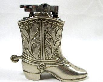 Vintage Western Cowboy Cowgirl Boot Lighter ~ Circa 1950 Silver Tone Gas Butane Table Bar Lighter ~ Smoking Cigarette Rodeo Spur Decor Cool Boot Lighter, Lighter Vintage, Cowgirl Boot, Vintage Cowboy, Cowboy Cowgirl, Vintage Marketplace, Table Bar, Cowboy And Cowgirl, Vintage Western