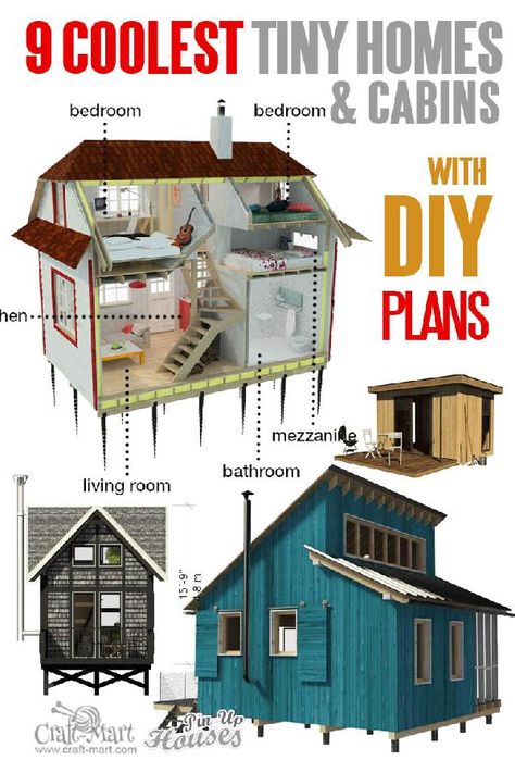 House Plans With Loft, Pre Built Cabins, Micro House Plans, House Plan With Loft, Diy Tiny House, Tiny House Loft, Tiny House Plan, Tiny House Floor Plans, Micro House