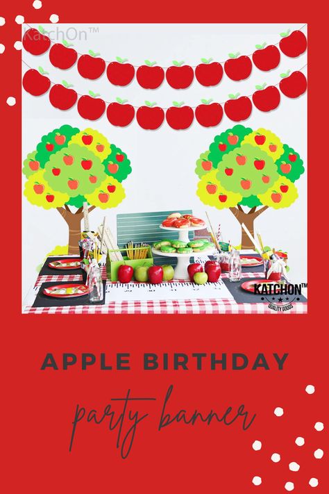 This apple party banner would be the perfect addition to any apple-themed birthday party! *I may make a commission off of any product you purchase :) First Day Of School Decoration, Apples Decorations, Apple Birthday Party, School Garland, Felt Apples, Decorations For Classroom, Back To School Decorations, Apple Party, Apple Garland