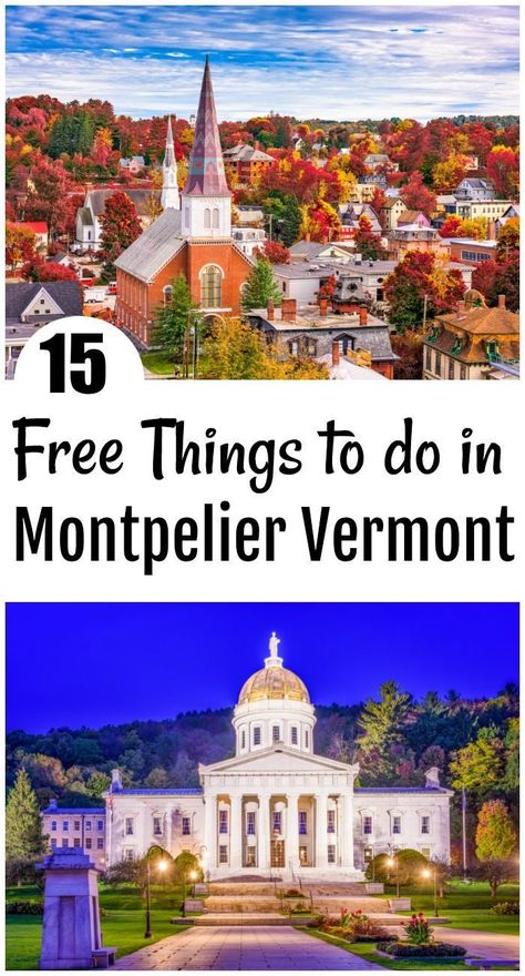 15 of the best free things to do in Montpelier Vermont. Everything from chocolate to maple syrup is covered plus how to have a 1-week vacation for $250 6 people and see 11 of the best attractions. such as Ben and Jerry's to Vermont Teddy Bears and even Cabot Cheese Factory! Vermont Trip, Montpelier Vermont, Vermont Vacation, Vermont Teddy Bears, Frugal Travel, Cheese Factory, New England Road Trip, England Trip, East Coast Travel