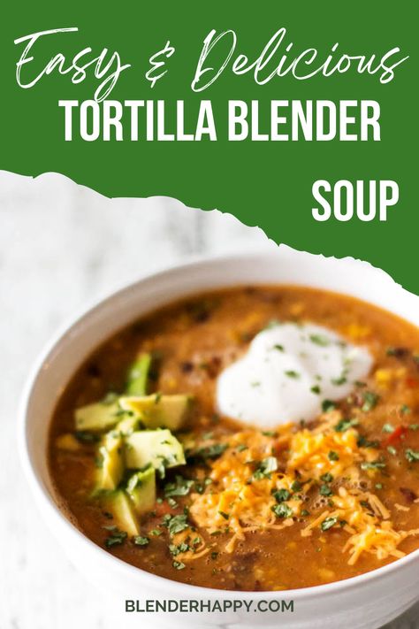 Blender soups are so easy to make in your Vitamix blender. It is an easy way to make a tasty and nutritious lunch at home in just minutes. Tortilla blender soup can be adjusted to your tastes and dietary preferences: add chicken or make this a vegan or vegetarian soup. Vitamix Tortilla Soup Recipe, Cooking Blender Soup Recipes, Blenderized Diet Recipes, Vitamix Tortilla Soup, Immersion Blender Soup, Blender Soup Recipes, Work From Home Lunch, Vitamix Soup Recipes, Blender Soups