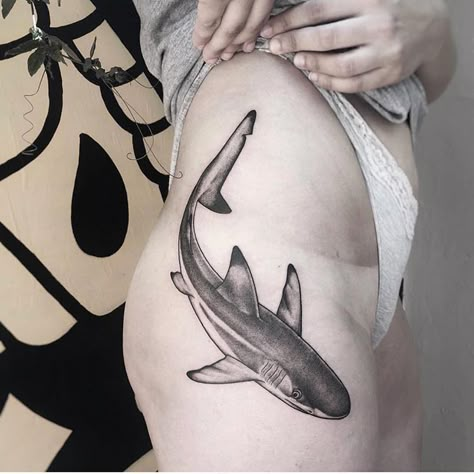 Shark Tattoo Ideas, Ocean Sleeve Tattoos, 27 Tattoo, Shark Tattoo, Ocean Tattoos, Shark Tattoos, Thigh Tattoos Women, Head Tattoos, Tattoo Designs And Meanings