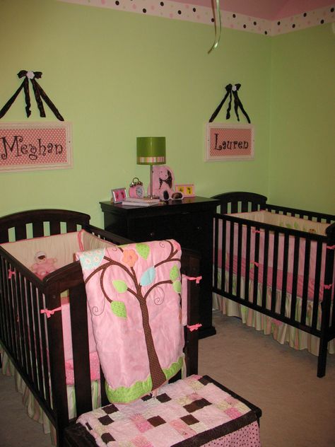 Twin Girls Nursery @shallon alford Twin Nurseries, Twin Maternity Photos, Twin Girls Nursery, Safari Theme Birthday Party, Baby Nursery Closet, Twin Nursery, Vintage Crib, Baby Nursery Organization, Simple Nursery