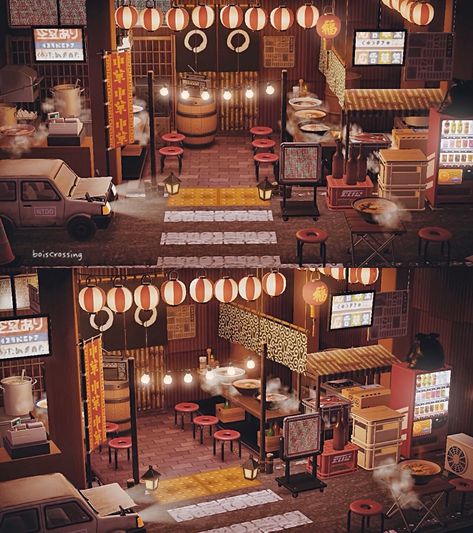 Japanese Entrance, Ac Ideas, Japanese Town, Japanese Animals, Abandoned City, Animal Crossing 3ds, Ac New Leaf, Ramen Shop, Island Theme