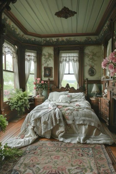 Dorm Room Bathroom Decor, Storybook Homes Interior, Cottage Core Bedroom Aesthetic, Old English Bedroom, Young Woman Bedroom, Dorm Room Decor Diy, English Bedroom, Dark Academia Room Ideas, Cottage Core Bedroom