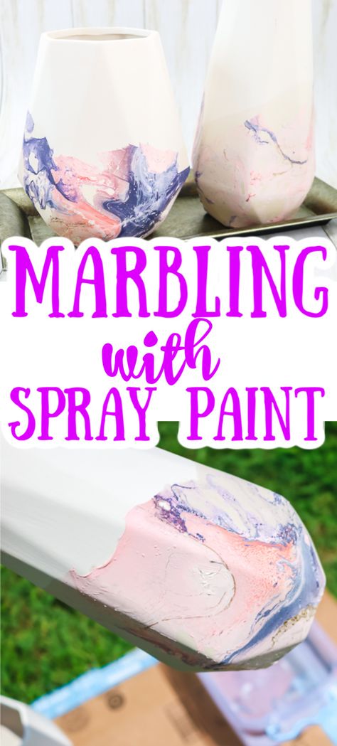 Did you know that is is easy to use spray paint to get a marbled look on surfaces? Try this easy craft idea for yourself! #marbling #spraypaint #easycrafts #quickcrafts Paint Marbling, Spray Paint Techniques, Plastic Container Crafts, Spray Paint Crafts, Spray Paint Vases, Spray Paint Artwork, Spray Paint Projects, Freezer Paper Stenciling, Paint Dipping