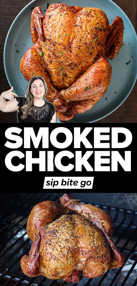 Smoker Cooking Recipes, Chicken Temperature, Smoked Whole Chicken, Smoked Chicken Recipes, Pellet Smoker Recipes, Traeger Grill Recipes, Smoker Ideas, Smoked Recipes, Smoker Cooking