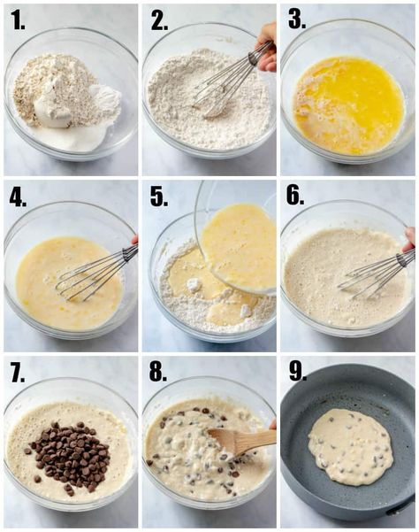 Pancake With Chocolate Chips, Mini Chocolate Chip Pancakes, How To Make Chocolate Chip Pancakes, Pancake Recipe Chocolate Chip, Chocolate Chips Pancakes, Chocolate Chip Pancakes Recipe Easy, Easy Chocolate Chip Pancake Recipe, Pancake Recipe Baking Soda, White Chocolate Chip Pancakes