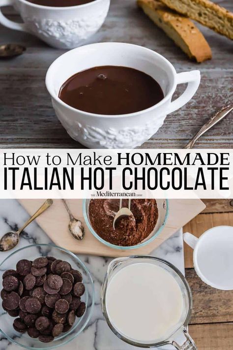 Italian Hot Chocolate (Cioccolato Caldo) is a thick, rich chocolate drink unlike any other. If you want an indulgent hot chocolate this recipe is for you! Perfect for New Years Eve with your friends! Italian Hot Chocolate Recipe, Italian Hot Chocolate, Hot Chocolate Recipe Homemade, 2023 Recipes, The Mediterranean Dish, Chocolate Recipes Homemade, Hot Cocoa Recipe, Chocolate Drink, Hot Chocolate Drinks