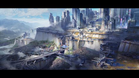 ArtStation - Capital of distant colony_Creating sci-fi city without modeling in Blender 2.81-2.92, Ivan Laliashvili Tower Concept, Futuristic Things, Scifi City, Sci Fi City, Delta Blues, Landscape Concept, Image Painting, The Tower, Dieselpunk