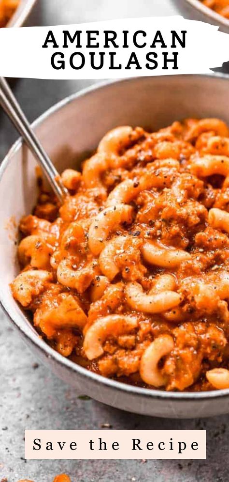 Experience a classic American Goulash that's hearty, flavorful, and oh-so-satisfying! Our one-pot wonder is packed with ground beef, macaroni, tomatoes, and spices for a comforting meal. Try this easy recipe for a taste of nostalgic goodness. 🍲🌟 #AmericanGoulash #OnePotMeal #ComfortFood Goulash Made With Tomato Soup, Small Batch Goulash, American Goulash Recipes Crockpot, Goulash Recipes Easy Ground Beef And Tomato Soup, Hungarian Goulash Recipes Easy Ground Beef, 1 Lb Hamburger Recipes, Baked Goulash Recipes, Cheesy Goulash Recipes, Tomato Soup Goulash