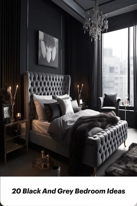 Featured image showcasing a variety of black and grey bedroom design ideas. Black And Grey Bedroom Ideas, Cozy Glam Bedroom, Black And Silver Bedroom, Silver Bedroom Decor, Black And Grey Bedroom, Dark Gray Bedroom, Grey Bedroom Ideas, Glam Bedroom Decor, Black Bedroom Decor