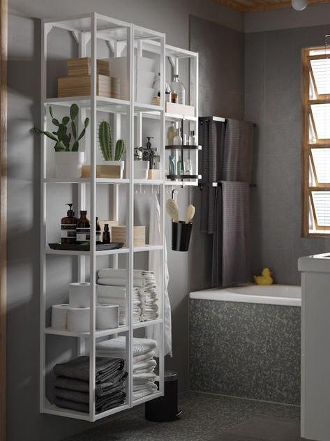 Enhet Ikea, Ikea Bathroom Shelves, Bathroom Shelving Unit, Ikea Bathroom, Bad Inspiration, Elegant Bathroom, Shared Bathroom, Bathroom Style, Bathroom Shelves