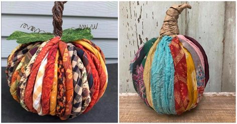 How To Make Rag Strip Pumpkin (5 Easy Steps) Scrap Fabric Pumpkins, Scrap Fabric Pumpkins Diy, Twisted Fabric Pumpkin Diy, Squash Decorating Ideas, Rag Strip Pumpkin Diy, Twisted Fabric Pumpkin, Fabric Covered Pumpkins, Rag Strip Pumpkin, Rag Pumpkin Diy