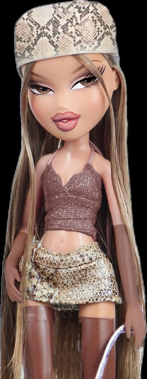 Bratz Doll Yasmin Aesthetic, Bratz Doll Halloween Costume, Bratz Aesthetic Outfit, 2000 Fashion Trends, Bratz Yasmin, Black Bratz Doll, Bratz Doll Outfits, Y2k Bratz, Glam Wedding Makeup